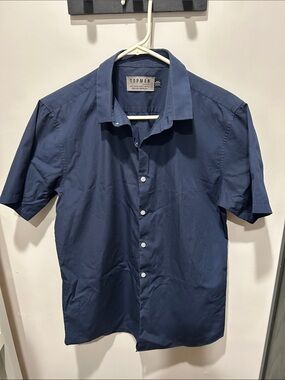 Topman Navy Short-Sleeve Button-Down Shirt